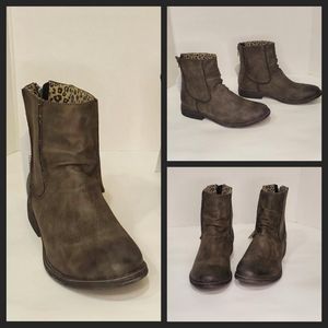 Billabong Distressed Brown Ankle Booties with Animal Print Lining